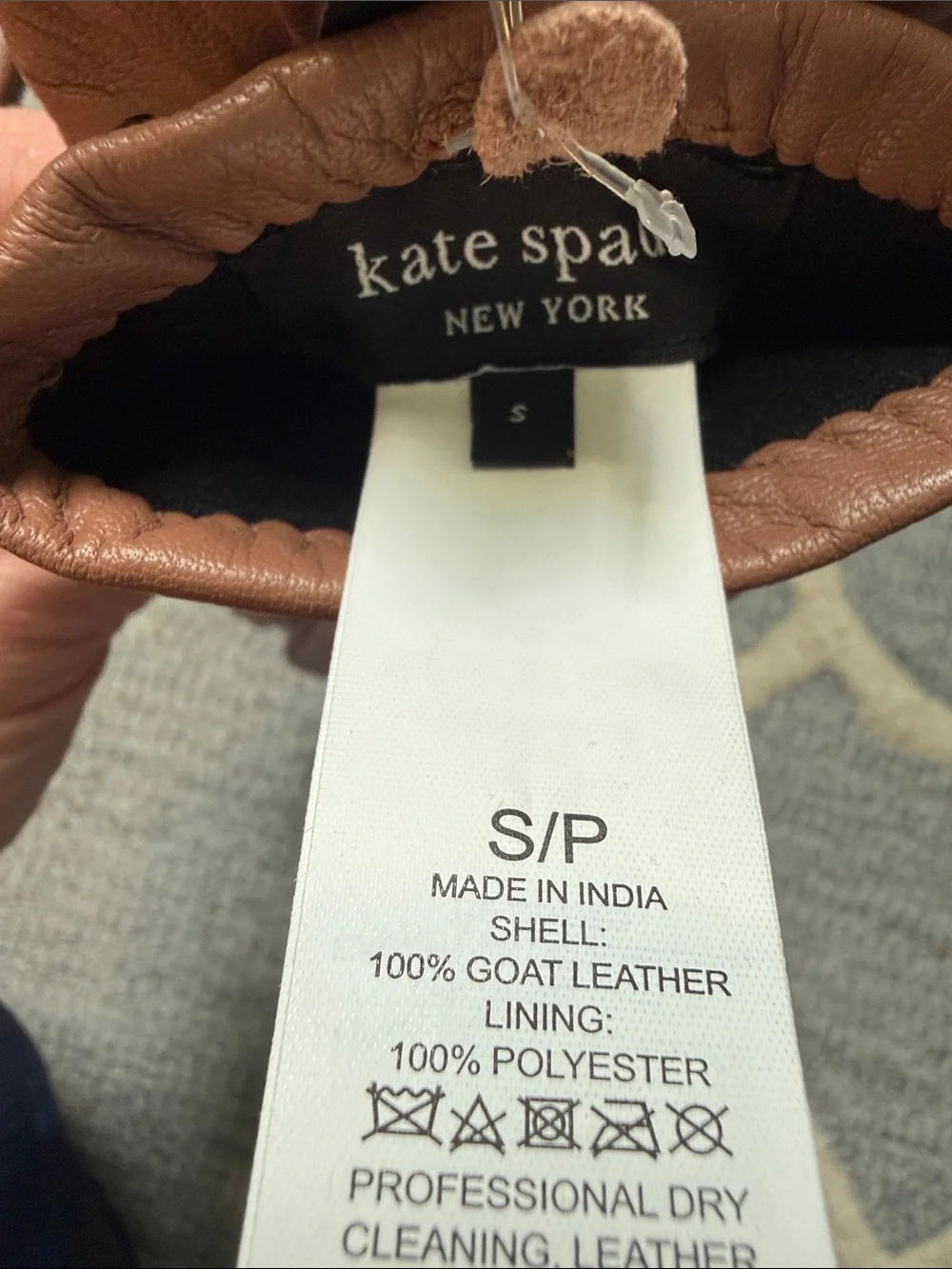 Kate Spade Cognac Goat Leather Spade Logo Gloves Brown Size S NWT